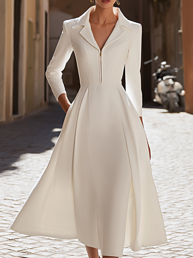Structured White Zip-Front Maxi Dress