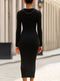 Ribbed Knit Bodycon Hoodie Dress