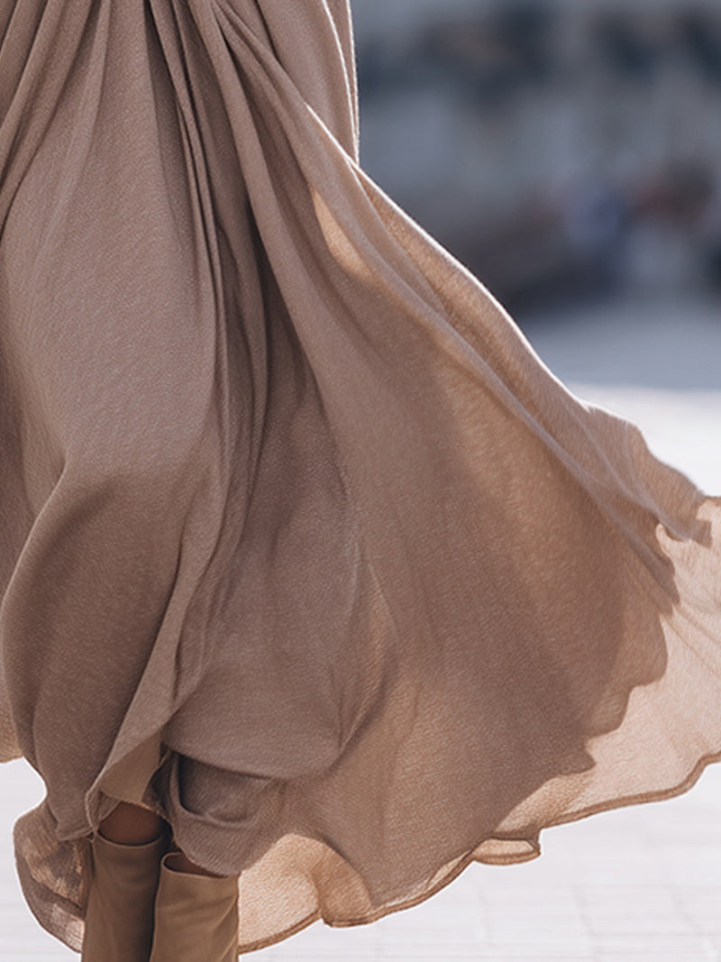 Elegant Draped V-Neck Maxi Dress With Pleated Detail