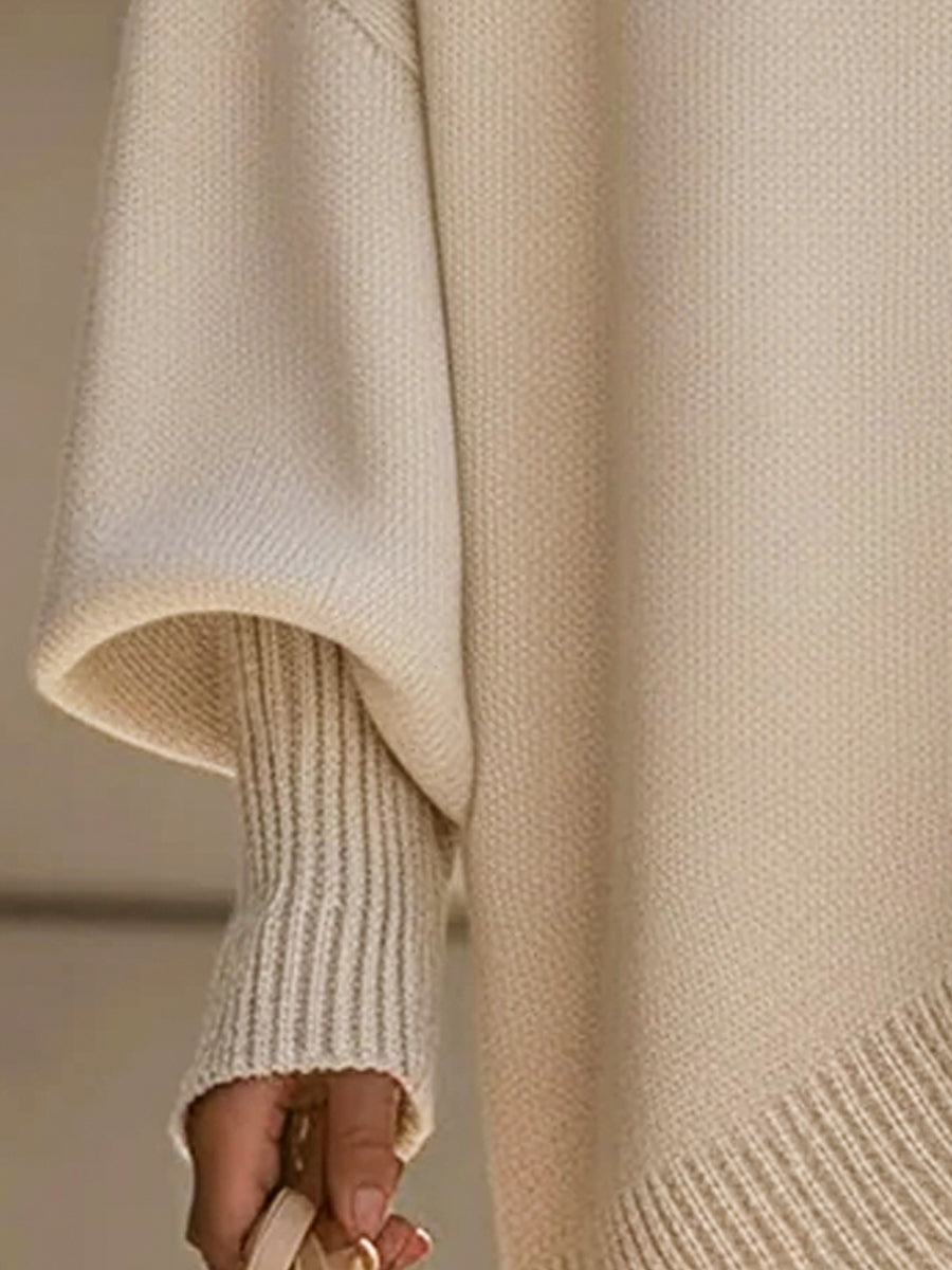 Oversized Draped Collar Asymmetrical Knit Sweater