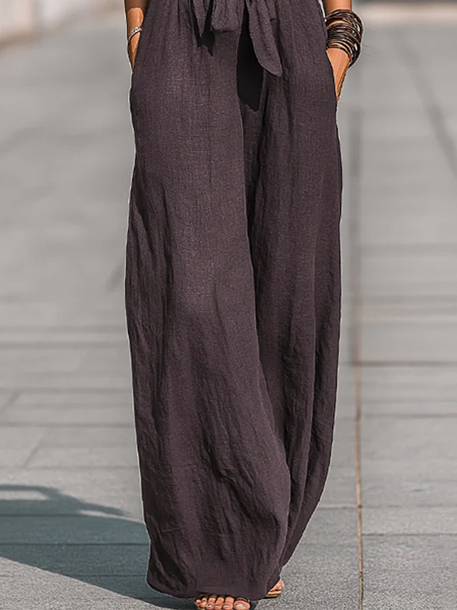 Halter-Neck Tie-Waist Wide-Leg Jumpsuit