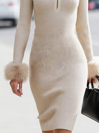 Elegant Knit Dress With Faux Fur Accents