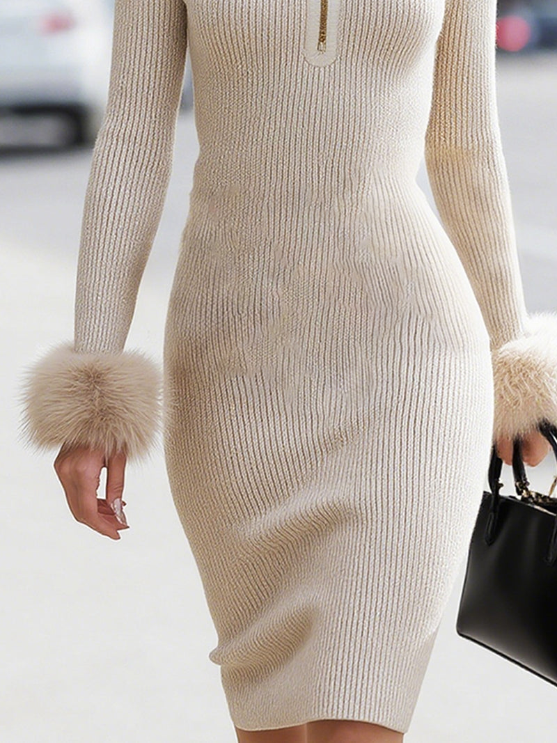 Elegant Knit Dress With Faux Fur Accents