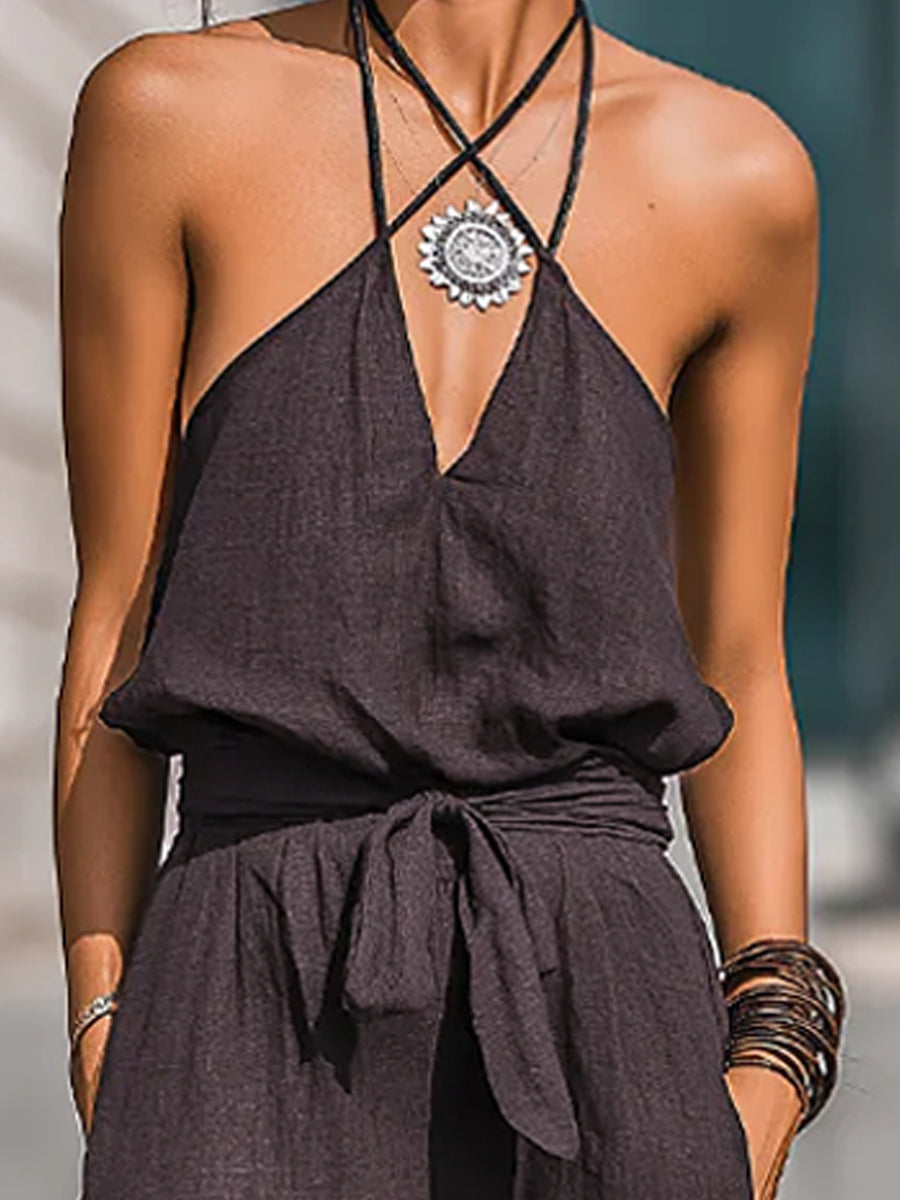 Halter-Neck Tie-Waist Wide-Leg Jumpsuit