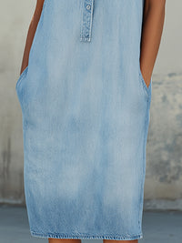 Sleeveless Pocket Detail Denim Shift Dress