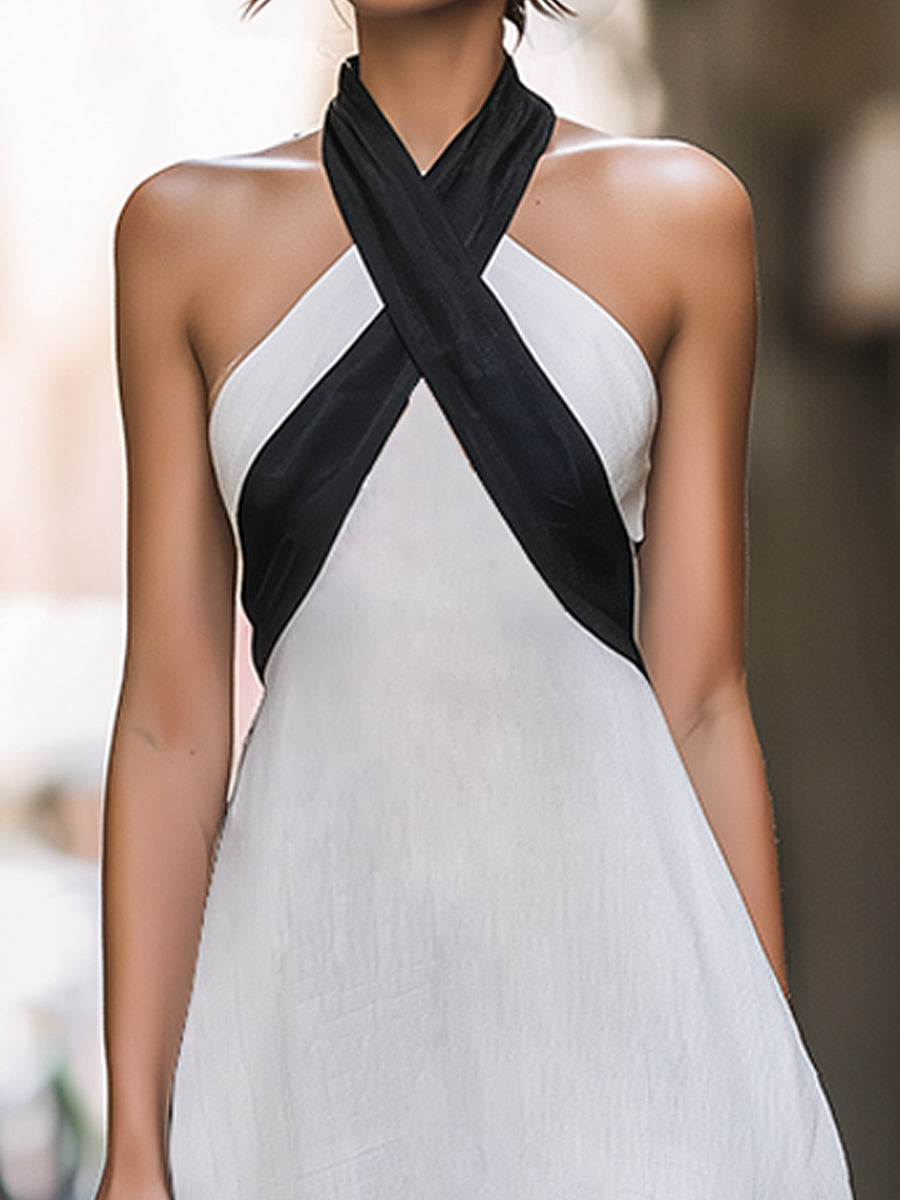 Cross-Halter Cutout Flowing Maxi Dress