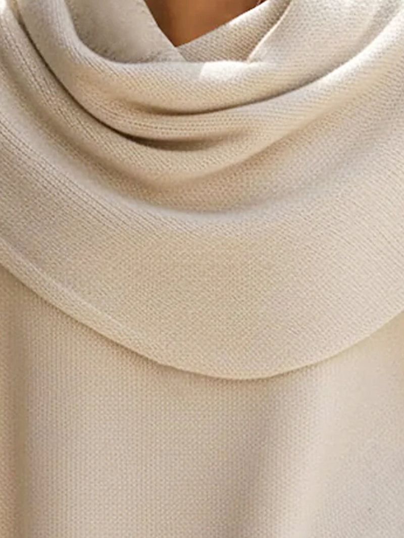 Oversized Draped Collar Asymmetrical Knit Sweater