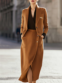 Camel Wool Blend Blazer Skirt Suit