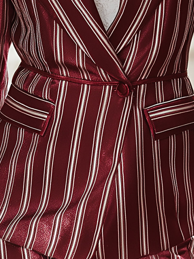 Burgundy Satin Striped Blazer