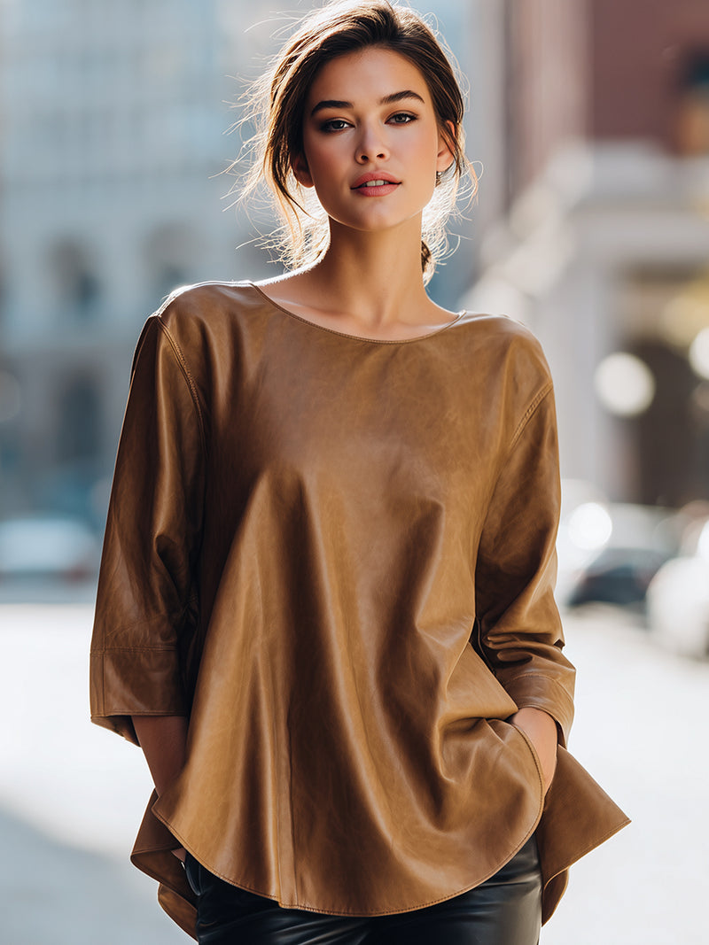 Tan Leather Oversized Top
