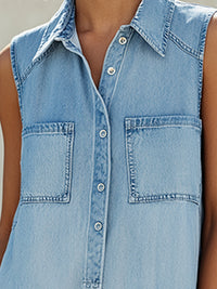 Sleeveless Pocket Detail Denim Shift Dress
