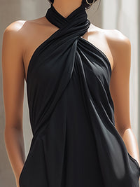 Twisted Halter Neck Wide-Leg Draped Jumpsuit