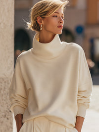 Cream Ribbed Turtleneck Sweatshirt