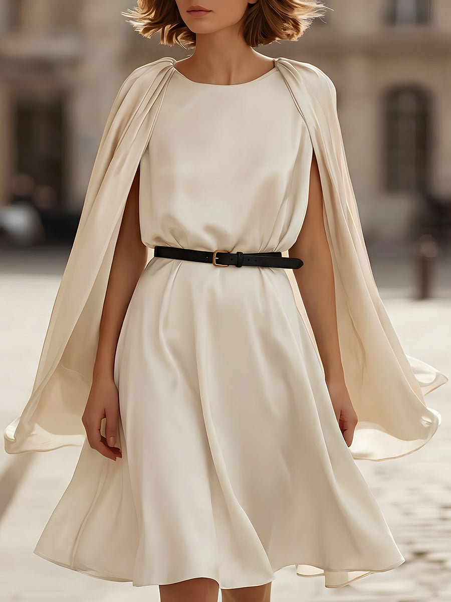 Elegant Cape-Drape Satin A-Line Dress