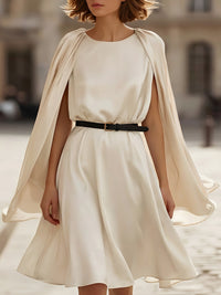 Elegant Cape-Drape Satin A-Line Dress