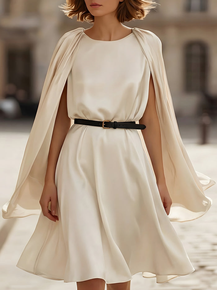 Elegant Cape-Drape Satin A-Line Dress