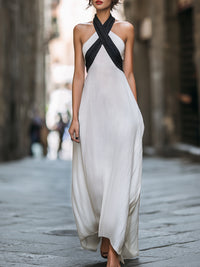 Cross-Halter Cutout Flowing Maxi Dress