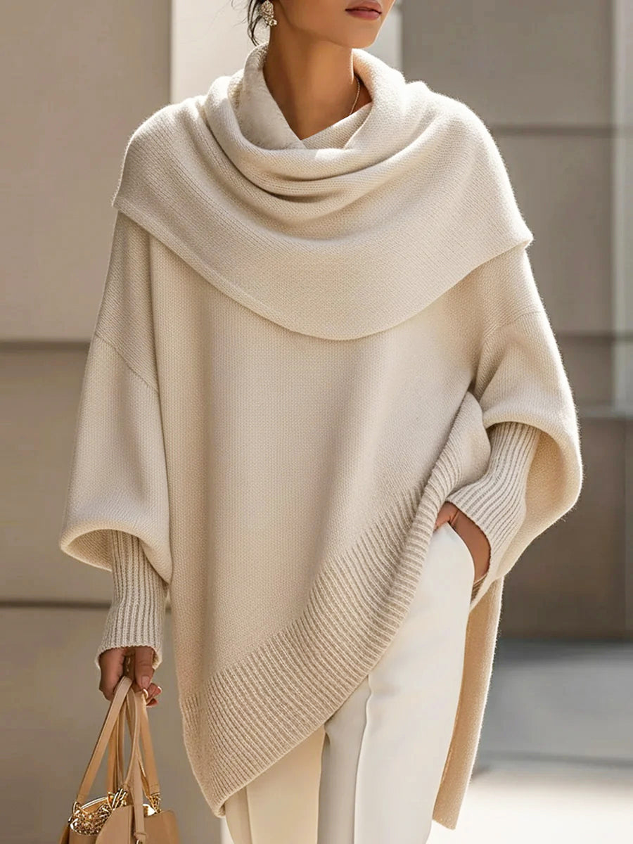 Oversized Draped Collar Asymmetrical Knit Sweater