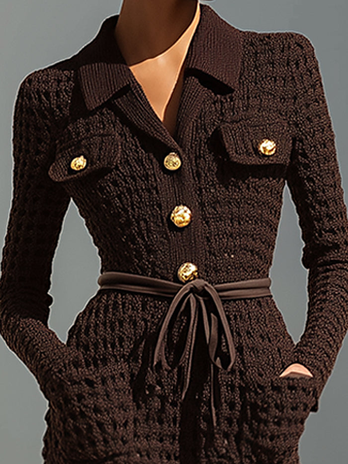 Dark Chocolate Textured Knit Jumpsuit