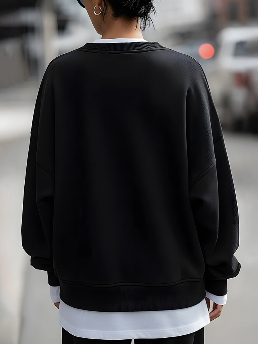 Black V-neck Layered Loose Knit Two-Piece Set