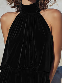 Pleated Halter Neck Sleeveless Mini Dress