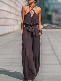 Halter-Neck Tie-Waist Wide-Leg Jumpsuit