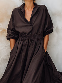 Relaxed Shirt Collar Ruffle Hem Maxi Dress