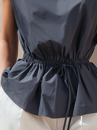 Minimalist Drawstring Waist Cap Sleeve Blouse – Modern Casual Chic Top