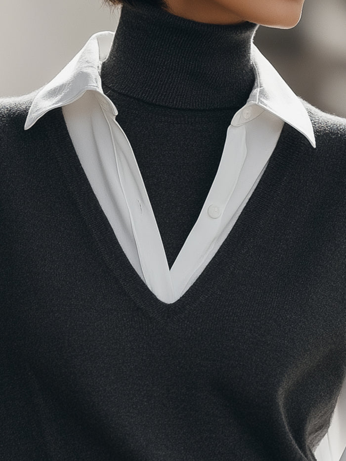 Elegant Layered Knit Vest Blouse Set