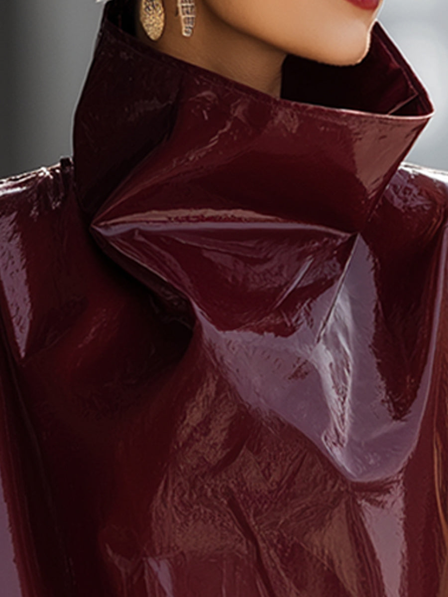 High-Neck Gloss Finish Sculpted Top