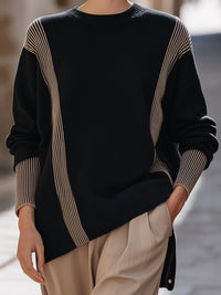 Striped Color-Blocked Ribbed Knit Sweater