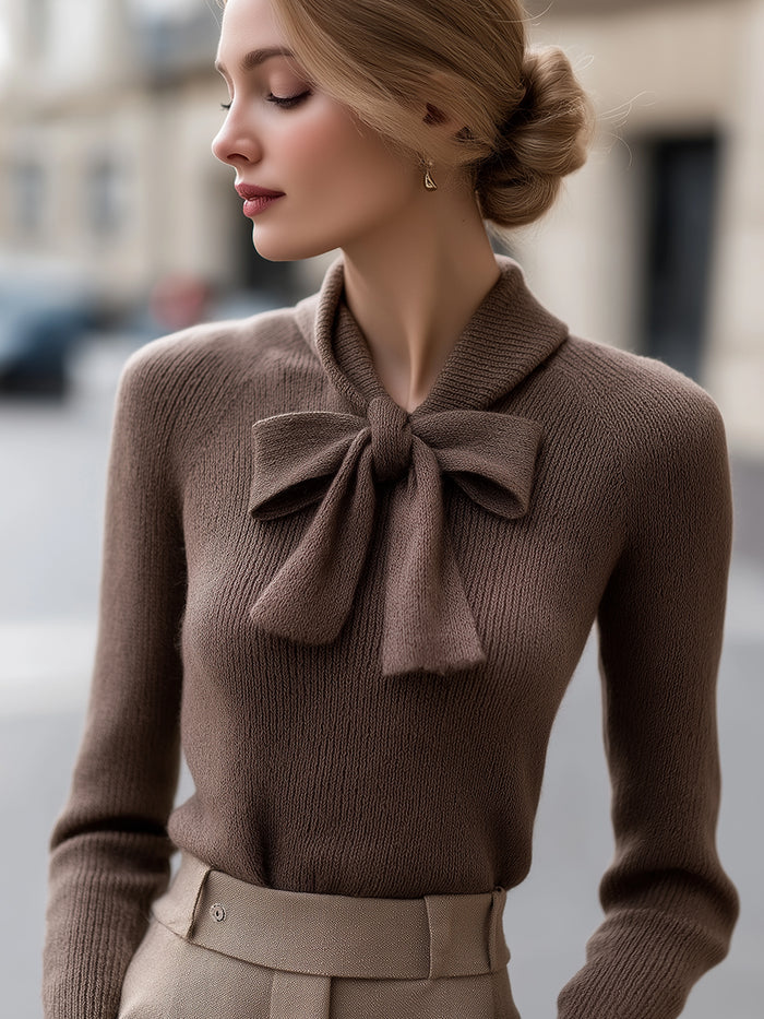 Mocha Bow Knit Top