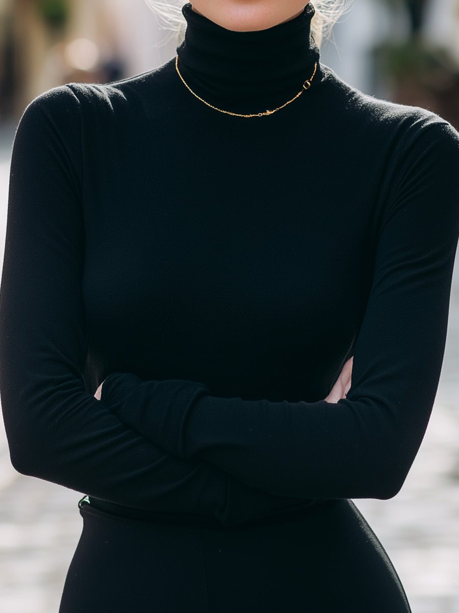 Black Essential Stretch Turtleneck Top
