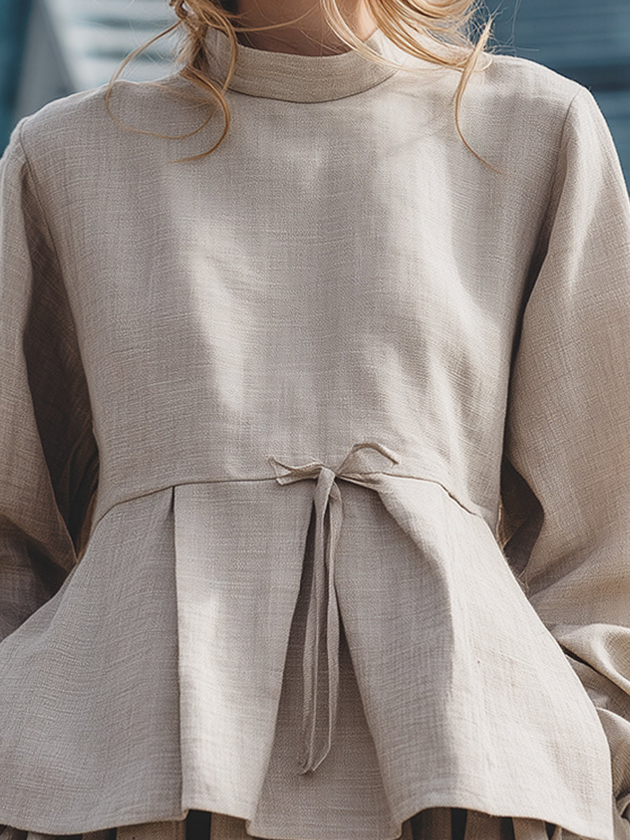 Linen-Blend Tie-Waist Tiered Mini Dress