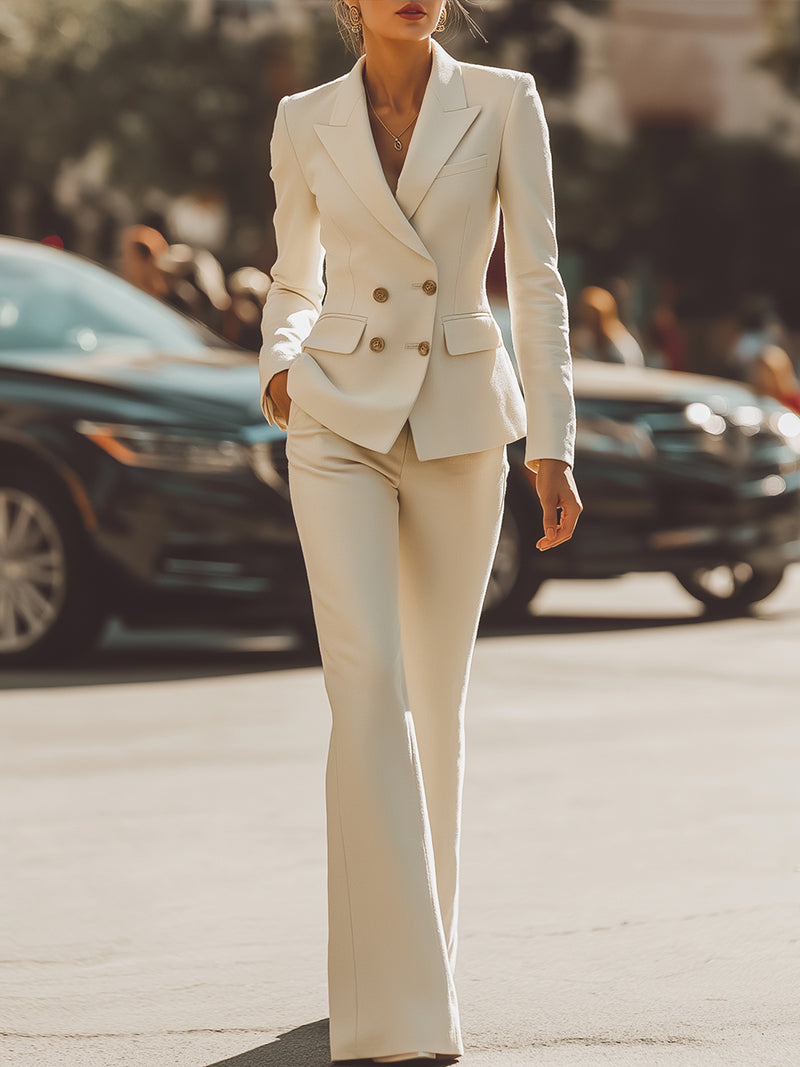 Elegant Double-Breasted Tailored Pantsuit