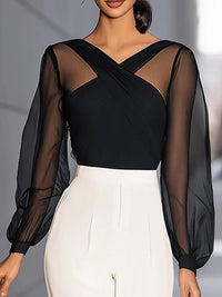 Cross-Draped Mesh Sleeves Elegant Blouse