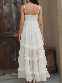 Smocked Bodice Ruffle High-Low Maxi Dress