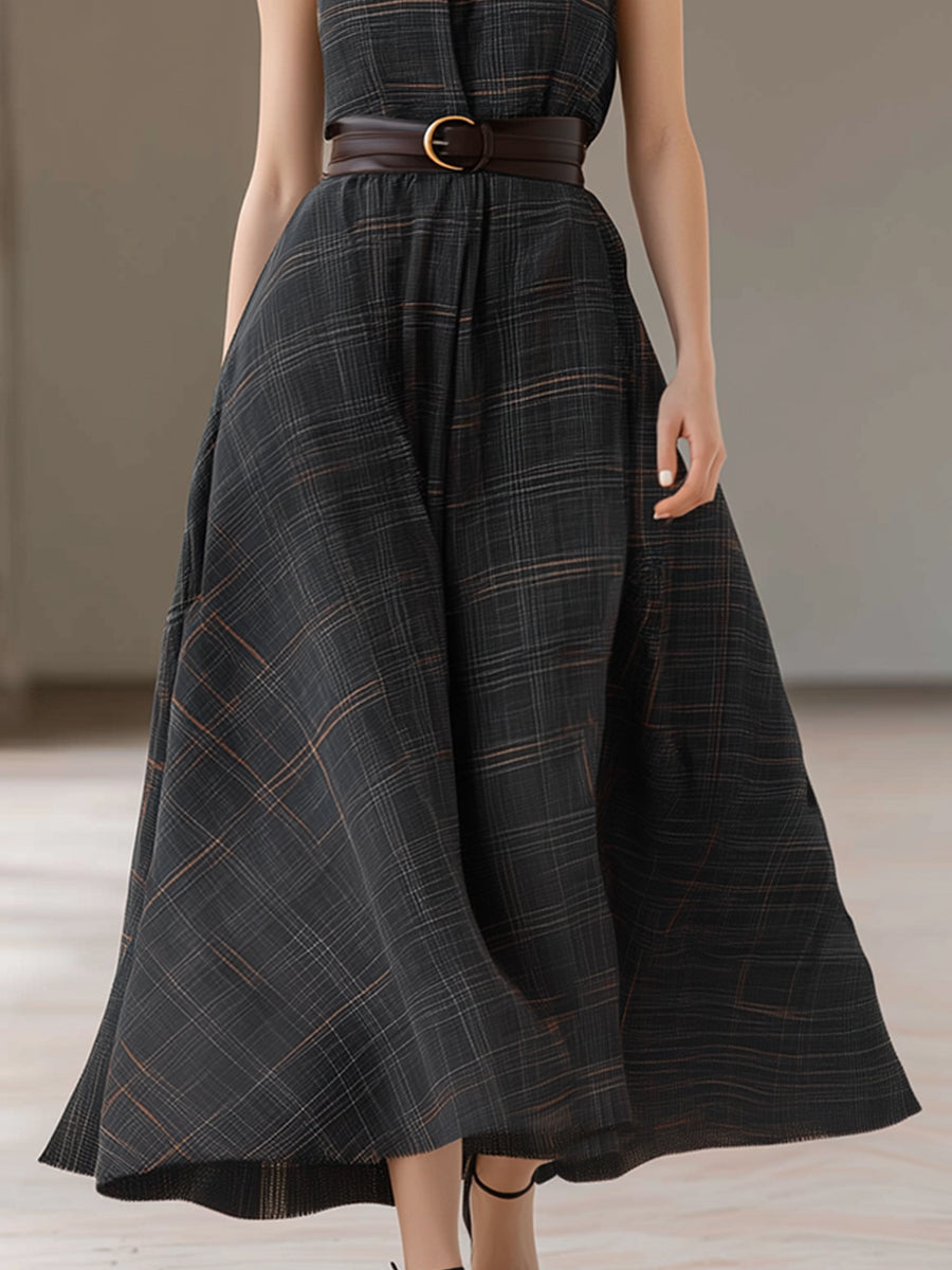 Halter-Neck Plaid Maxi Dress