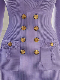 Elegant Double-Breasted Lilac Knit Dress