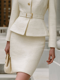 Ivory Tweed Peplum Skirt Suit