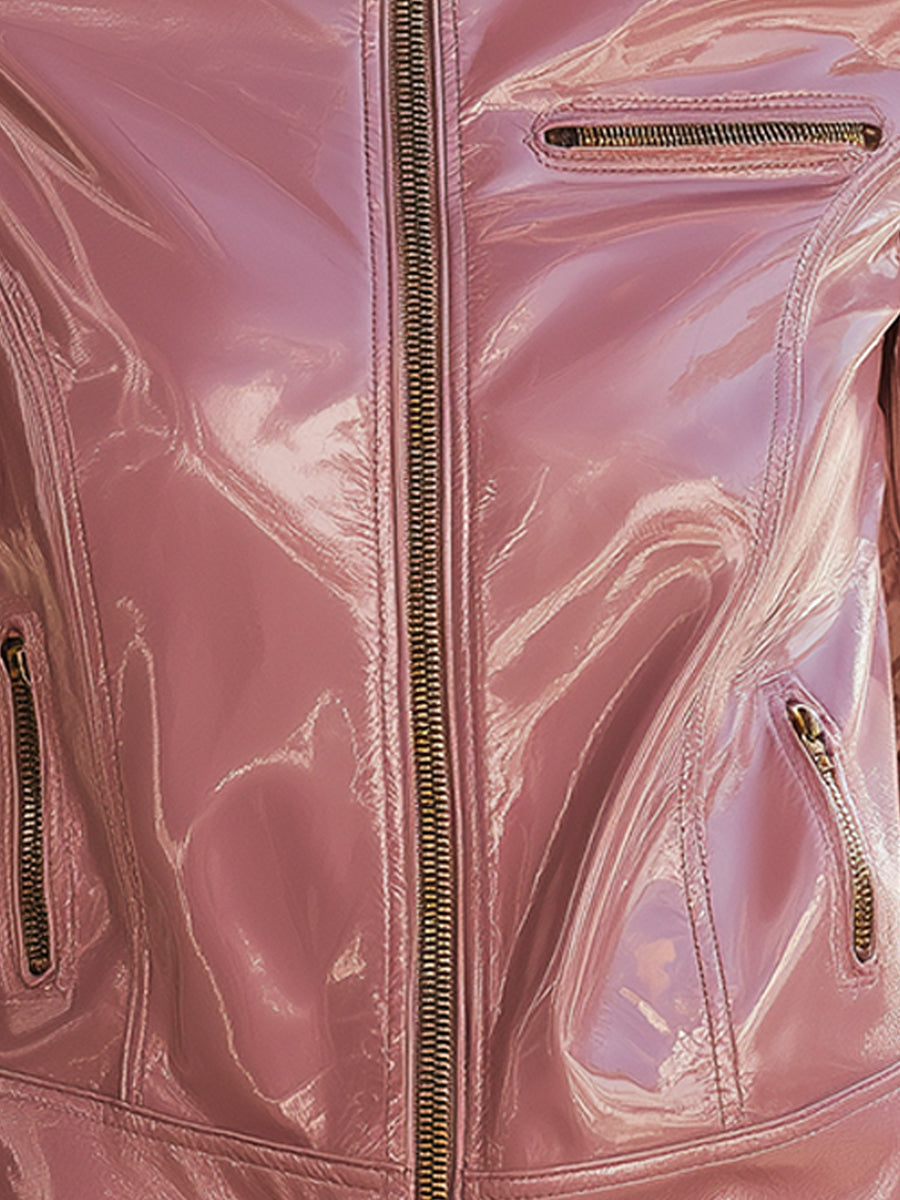 Blush Patent Faux Leather Moto Jacket