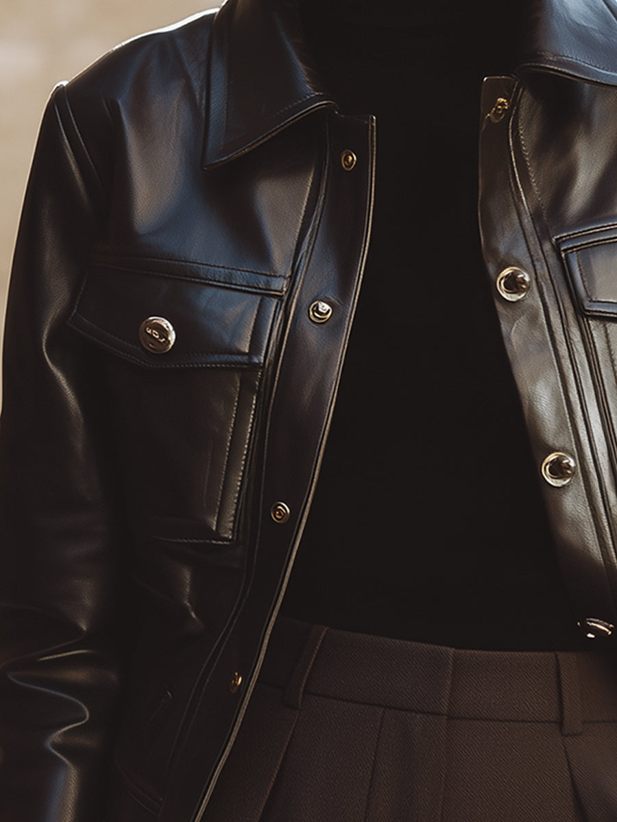 Chocolate Faux Leather Button-Up Jacket