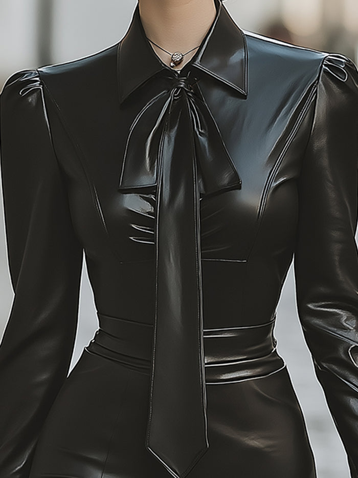 Sculpted Noir Faux Leather Pencil Dress