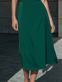 Tailored Short-Sleeve Waist-Defined Midi Dress