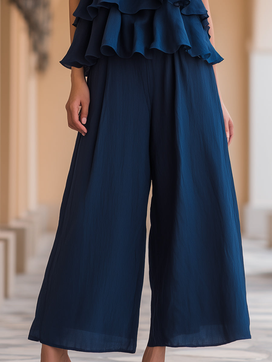 Layered Ruffled Camisole And Wide-Leg Pants Set
