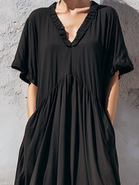 Relaxed V-Neck Ruffle Hem Maxi Dress