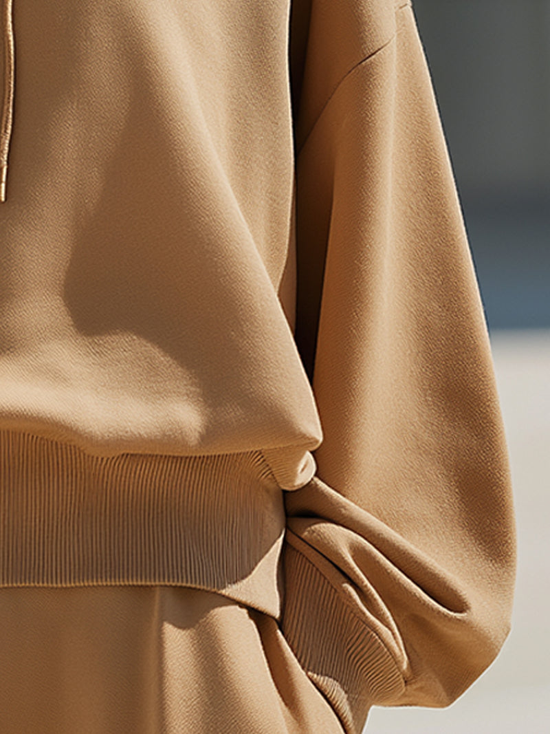 Camel Minimalist Cropped Hoodie