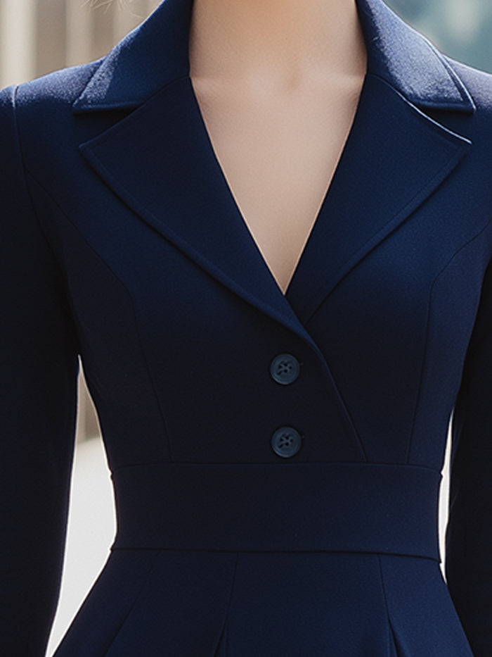 Navy Tailored Fit-and-Flare Blazer Dress