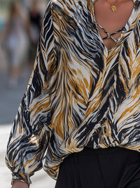 Abstract Print Draped V-Neck Blouse