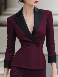 Satin Lapel Double-Breasted Blazer